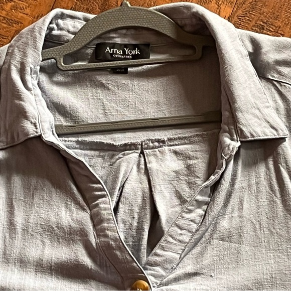 Arna York blue button down long sleeve long tunic with slits up both sides 3x - Picture 3 of 11